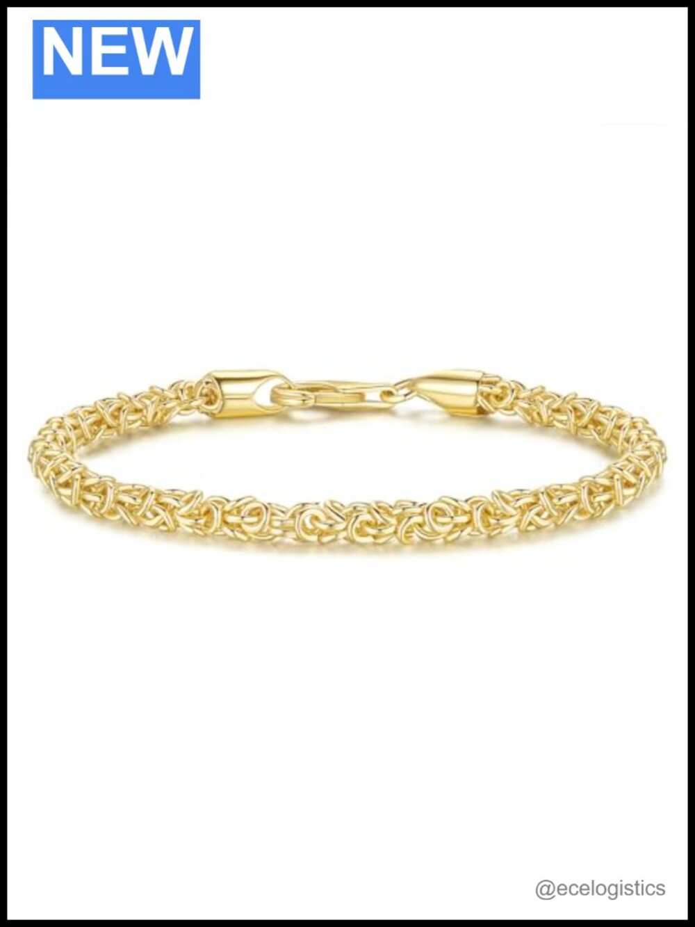 14K Gold Plated Byzantine Chain Bracelet Non Tarnish Lobster Clasp Unisex